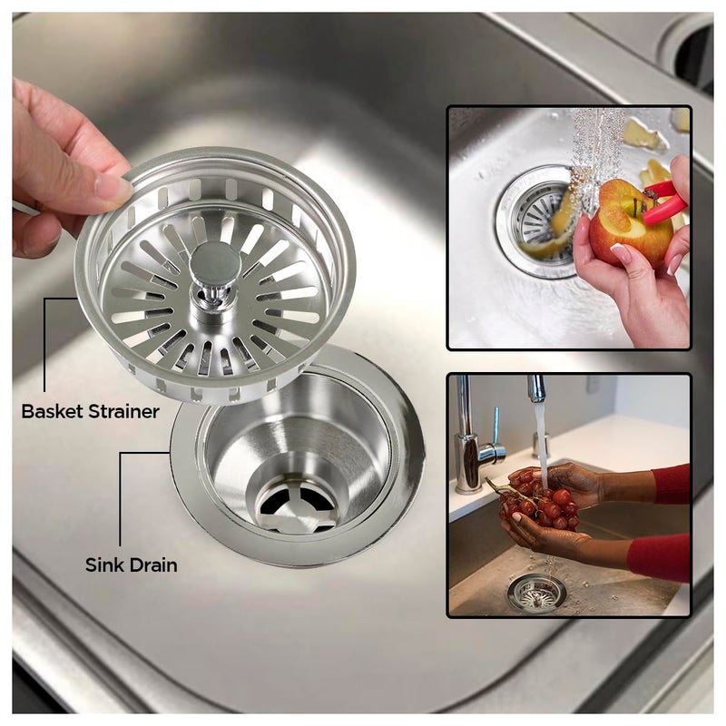 Highcraft Heavy Duty Kitchen Sink Drain Assembly 3-1/2 Inch Stainless Steel Strainer Basket & Stopper, Standard Sink Drain - Image 4